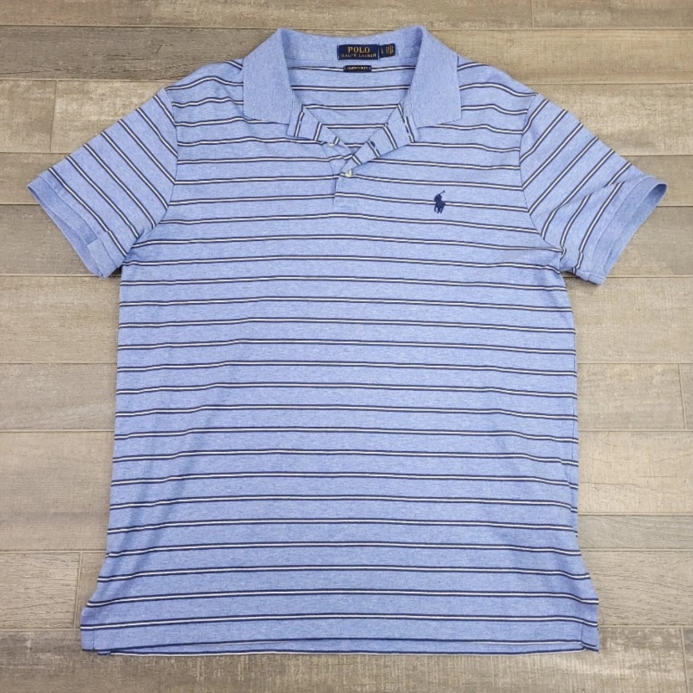 Ralph Lauren Polo Shirt Adult Large Blue Pony Rugby Pima Cotton Mens Custom Slim